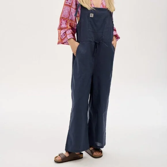 Lucy & Yak Emmy Dungaree: Organic Cotton & Linen (Navy Blue) - Picture 8 of 10
